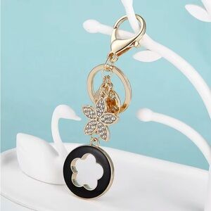Black Flower Keychain Bag Charm, Various colors blue, pink, maroon, black, white